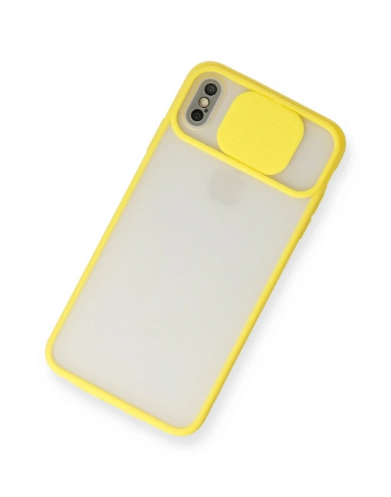 Newface iPhone X Kılıf Palm Buzlu Kamera Sürgülü Silikon - Sarı