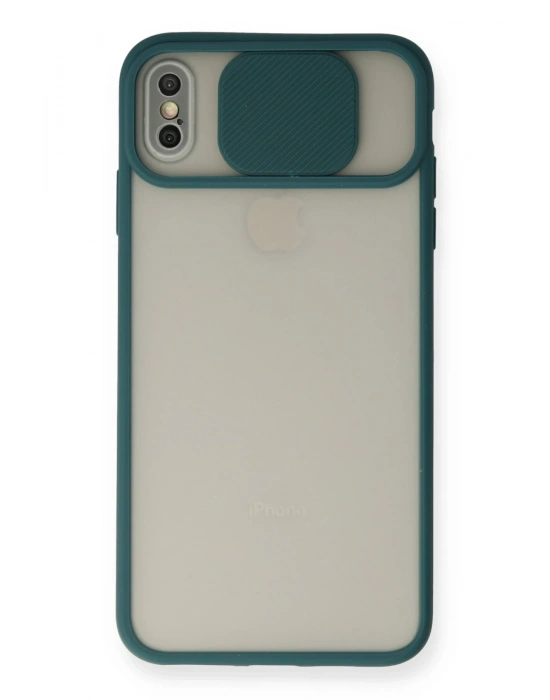 Newface iPhone X Kılıf Palm Buzlu Kamera Sürgülü Silikon - Yeşil