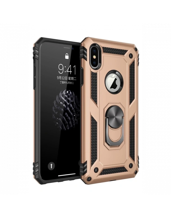 Newface iPhone X Kılıf Sofya Yüzüklü Silikon Kapak - Gold