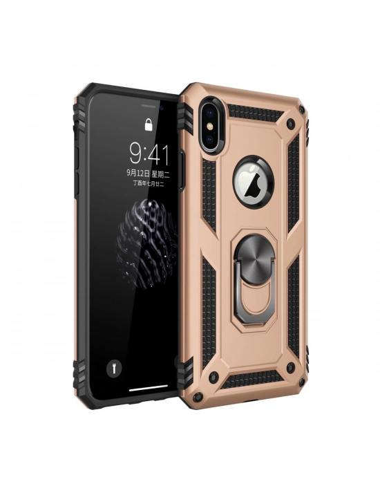 Newface iPhone X Kılıf Sofya Yüzüklü Silikon Kapak - Gold