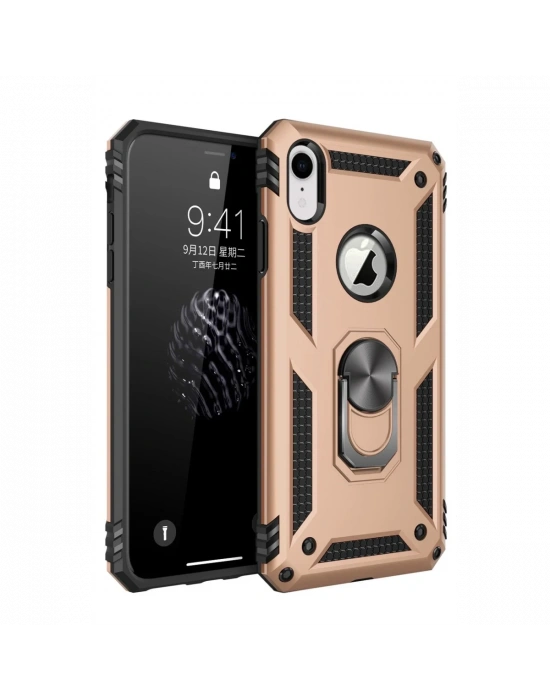 Newface iPhone XR Kılıf Sofya Yüzüklü Silikon Kapak - Gold