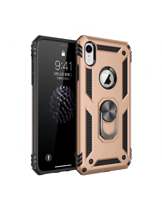 Newface iPhone XR Kılıf Sofya Yüzüklü Silikon Kapak - Gold