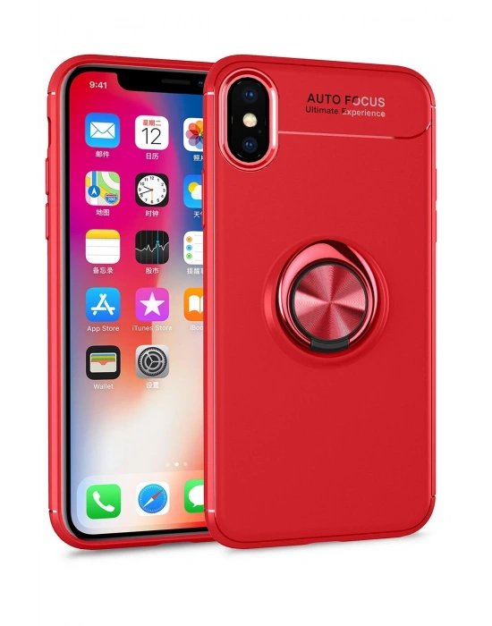 Newface iPhone XS Kılıf Range Yüzüklü Silikon - Kırmızı