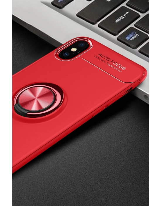 Newface iPhone XS Kılıf Range Yüzüklü Silikon - Kırmızı