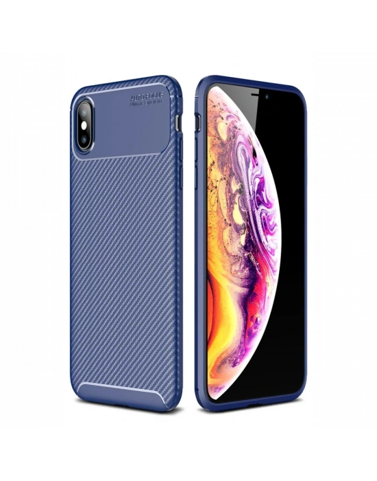 Newface iPhone XS Max Kılıf Auto Focus Karbon Kapak - Lacivert