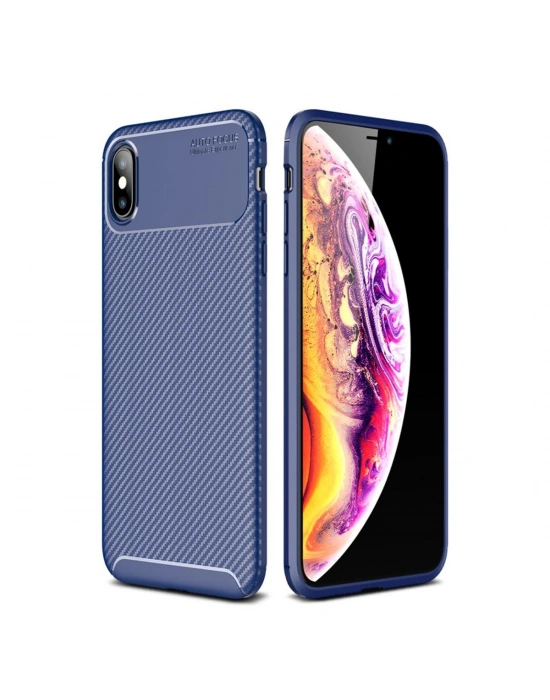 Newface iPhone XS Max Kılıf Auto Focus Karbon Kapak - Lacivert