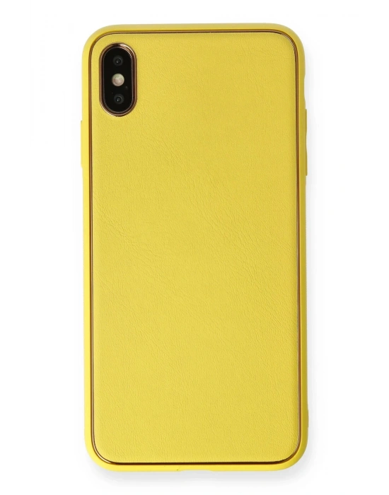 Newface iPhone XS Max Kılıf Coco Deri Silikon Kapak - Sarı