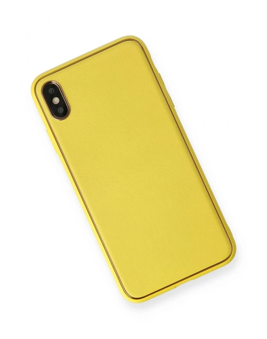 Newface iPhone XS Max Kılıf Coco Deri Silikon Kapak - Sarı