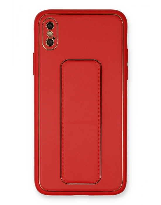 Newface iPhone XS Max Kılıf Coco Deri Standlı Kapak - Kırmızı