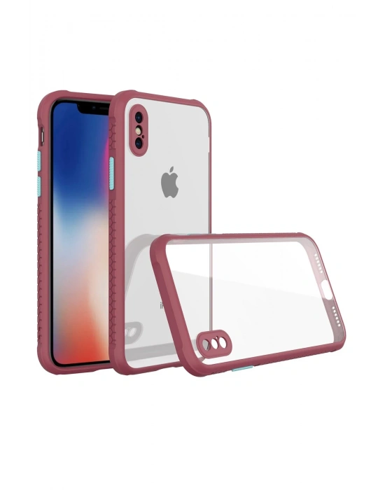 Newface iPhone XS Max Kılıf Miami Şeffaf Silikon - Fuşya