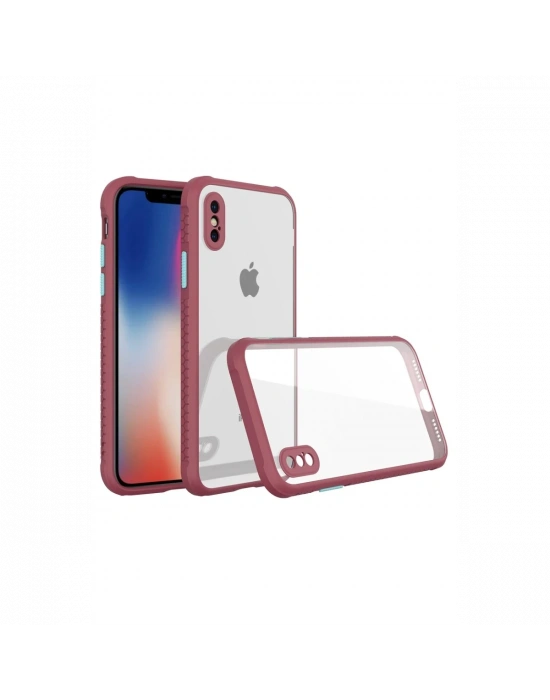 Newface iPhone XS Max Kılıf Miami Şeffaf Silikon - Fuşya