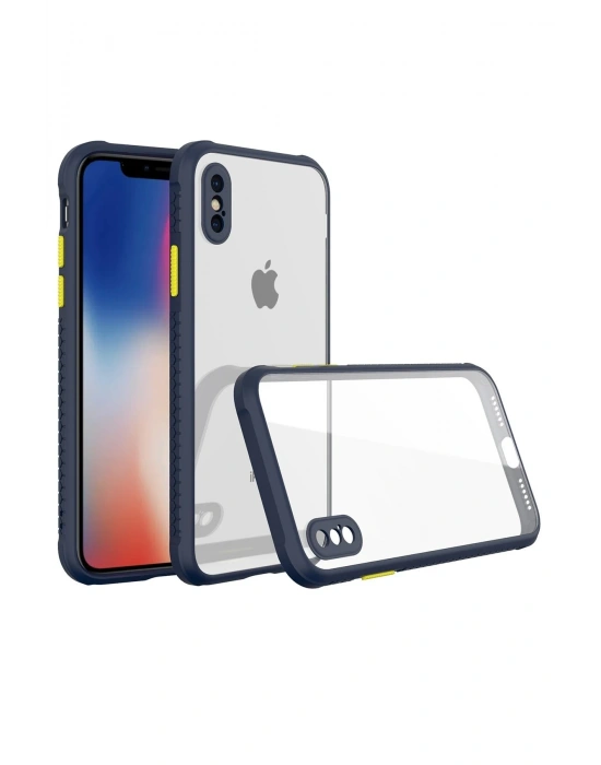 Newface iPhone XS Max Kılıf Miami Şeffaf Silikon - Lacivert