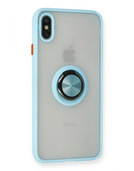 Newface iPhone XS Max Kılıf Montreal Yüzüklü Silikon Kapak - Buz Mavi