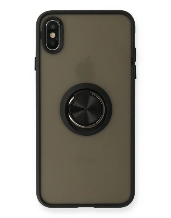 Newface iPhone XS Max Kılıf Montreal Yüzüklü Silikon Kapak - Siyah