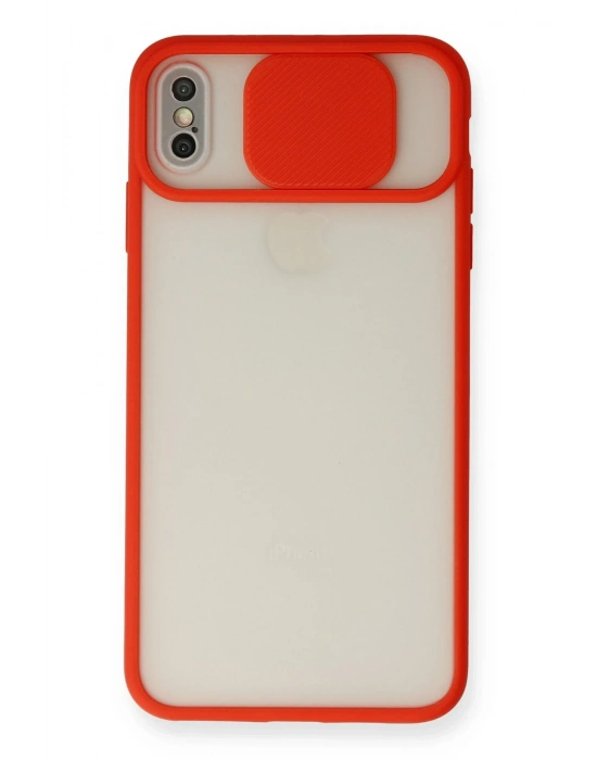 Newface iPhone XS Max Kılıf Palm Buzlu Kamera Sürgülü Silikon - Kırmızı