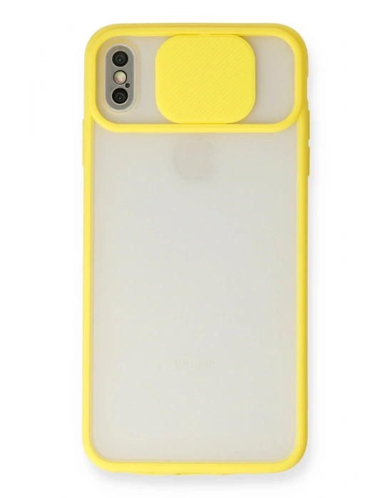 Newface iPhone XS Max Kılıf Palm Buzlu Kamera Sürgülü Silikon - Sarı