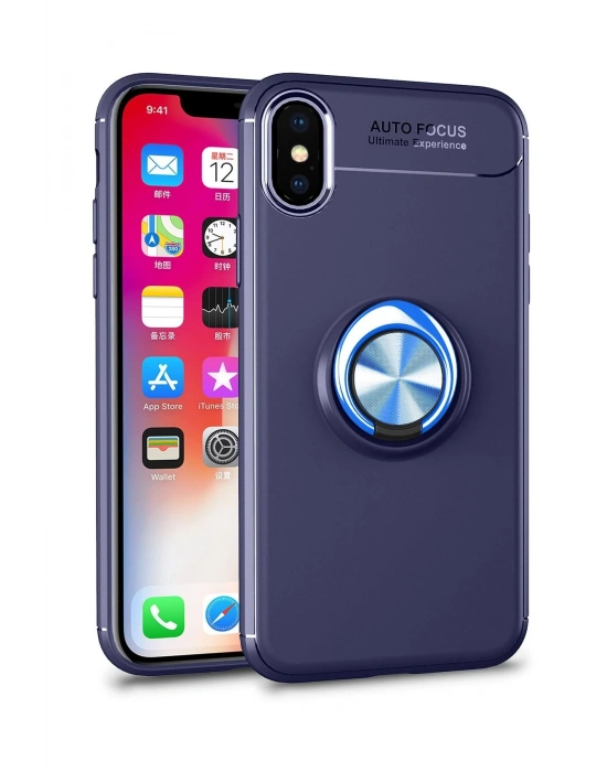 Newface iPhone XS Max Kılıf Range Yüzüklü Silikon - Mavi