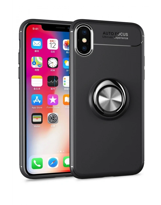 Newface iPhone XS Max Kılıf Range Yüzüklü Silikon - Siyah