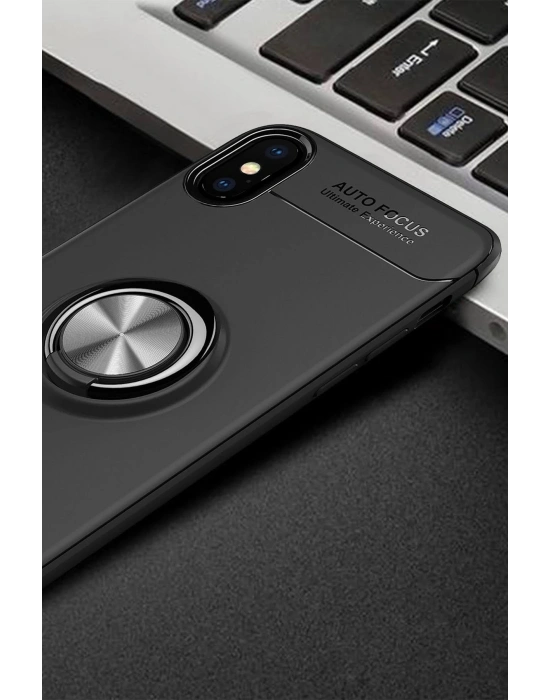 Newface iPhone XS Max Kılıf Range Yüzüklü Silikon - Siyah