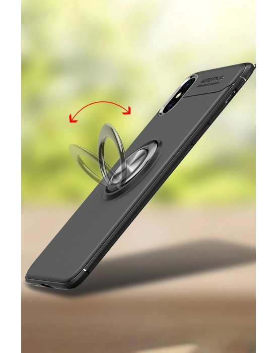 Newface iPhone XS Max Kılıf Range Yüzüklü Silikon - Siyah