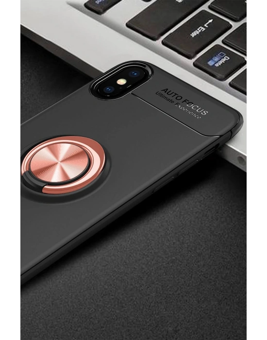 Newface iPhone XS Max Kılıf Range Yüzüklü Silikon - Siyah-Gold