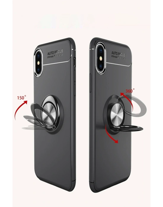 Newface iPhone XS Max Kılıf Range Yüzüklü Silikon - Siyah-Mavi