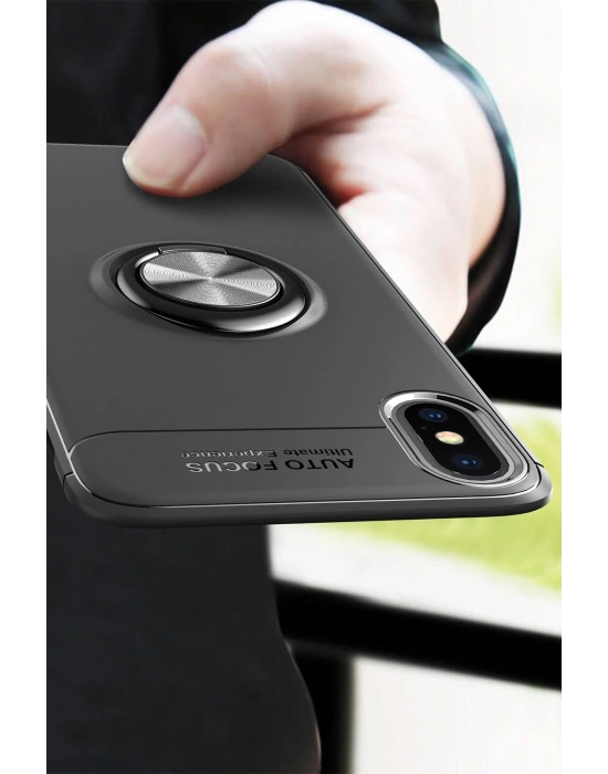 Newface iPhone XS Max Kılıf Range Yüzüklü Silikon - Siyah-Mavi