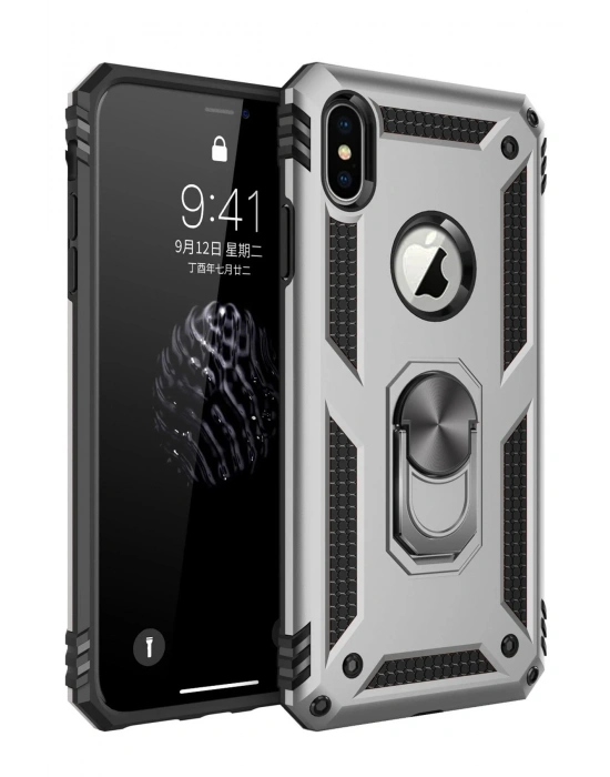 Newface iPhone XS Max Kılıf Sofya Yüzüklü Silikon Kapak - Gümüş