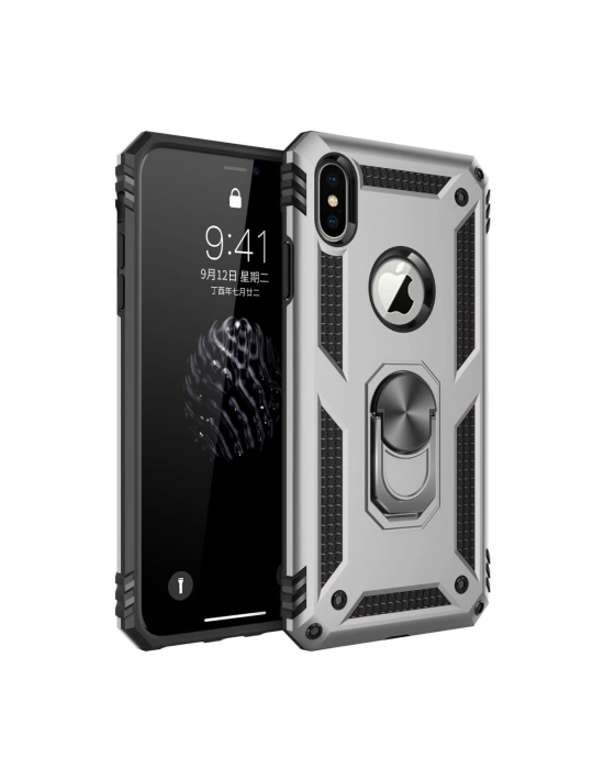 Newface iPhone XS Max Kılıf Sofya Yüzüklü Silikon Kapak - Gümüş