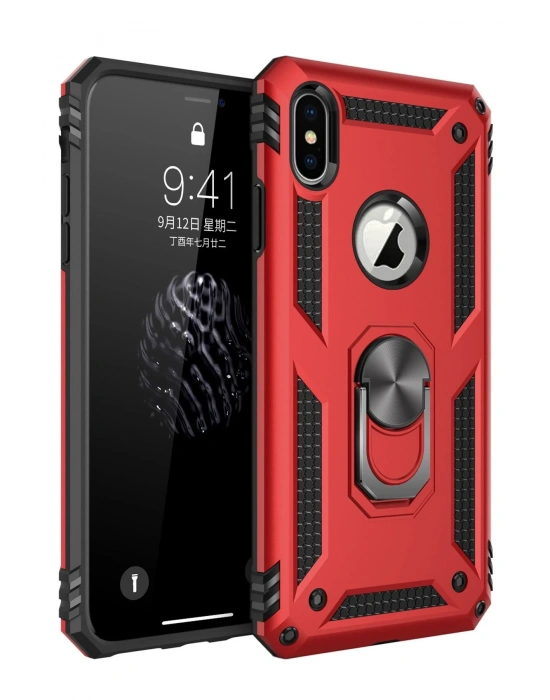 Newface iPhone XS Max Kılıf Sofya Yüzüklü Silikon Kapak - Kırmızı