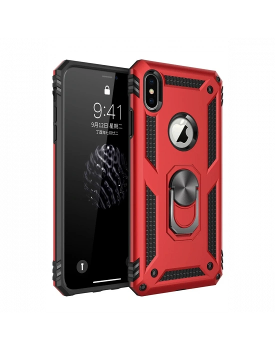 Newface iPhone XS Max Kılıf Sofya Yüzüklü Silikon Kapak - Kırmızı