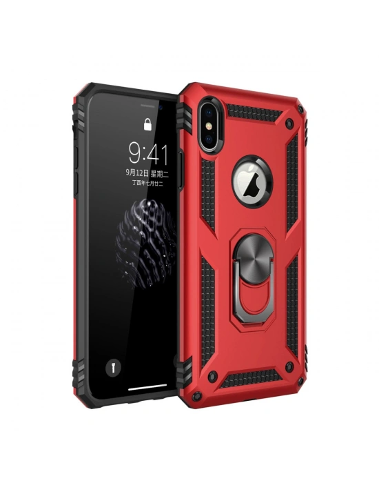 Newface iPhone XS Max Kılıf Sofya Yüzüklü Silikon Kapak - Kırmızı