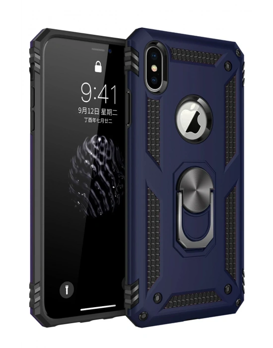 Newface iPhone XS Max Kılıf Sofya Yüzüklü Silikon Kapak - Lacivert