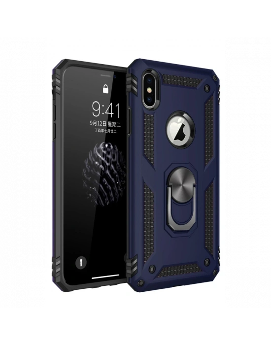 Newface iPhone XS Max Kılıf Sofya Yüzüklü Silikon Kapak - Lacivert