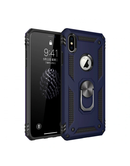 Newface iPhone XS Max Kılıf Sofya Yüzüklü Silikon Kapak - Lacivert