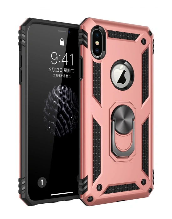 Newface iPhone XS Max Kılıf Sofya Yüzüklü Silikon Kapak - Rose