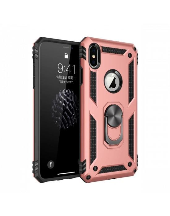 Newface iPhone XS Max Kılıf Sofya Yüzüklü Silikon Kapak - Rose