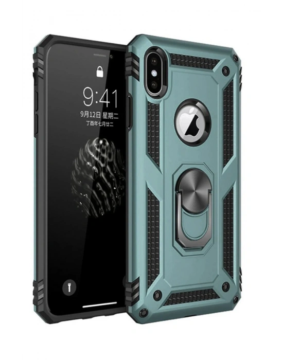 Newface iPhone XS Max Kılıf Sofya Yüzüklü Silikon Kapak - Yeşil