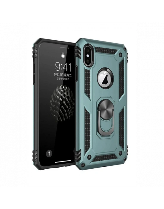 Newface iPhone XS Max Kılıf Sofya Yüzüklü Silikon Kapak - Yeşil