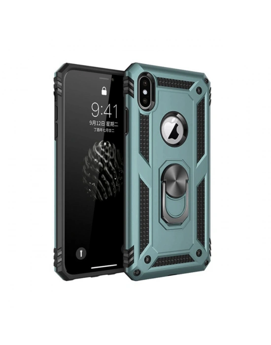 Newface iPhone XS Max Kılıf Sofya Yüzüklü Silikon Kapak - Yeşil