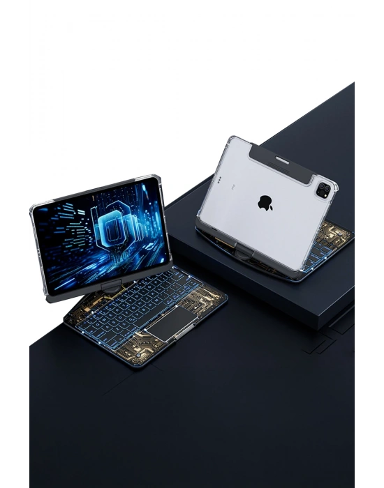 Newface JP11 iPad Pro 11 (2022) Kılıf Vales Dönen Ledli Klavyeli Tablet Kılıfı - Siyah