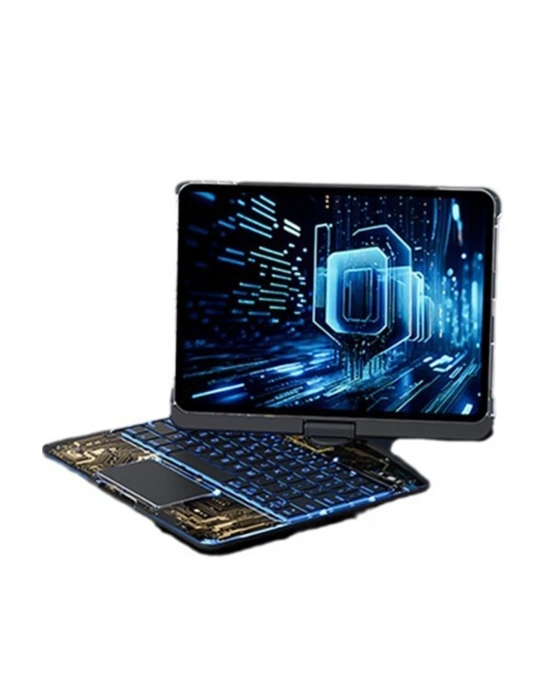 Newface JP12.9 iPad Pro 12.9 (2022) Kılıf Vales Dönen Ledli Klavyeli Tablet Kılıfı - Siyah