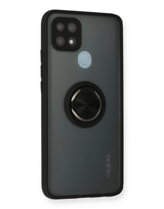 Newface Oppo A15 Kılıf Montreal Yüzüklü Silikon Kapak - Siyah