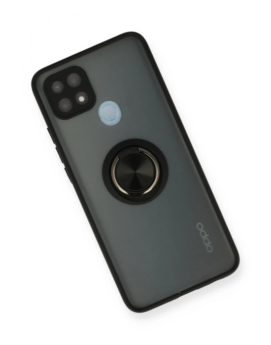 Newface Oppo A15 Kılıf Montreal Yüzüklü Silikon Kapak - Siyah