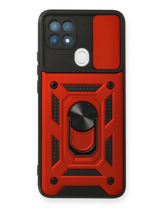 Newface Oppo A15 Kılıf Pars Lens Yüzüklü Silikon - Kırmızı