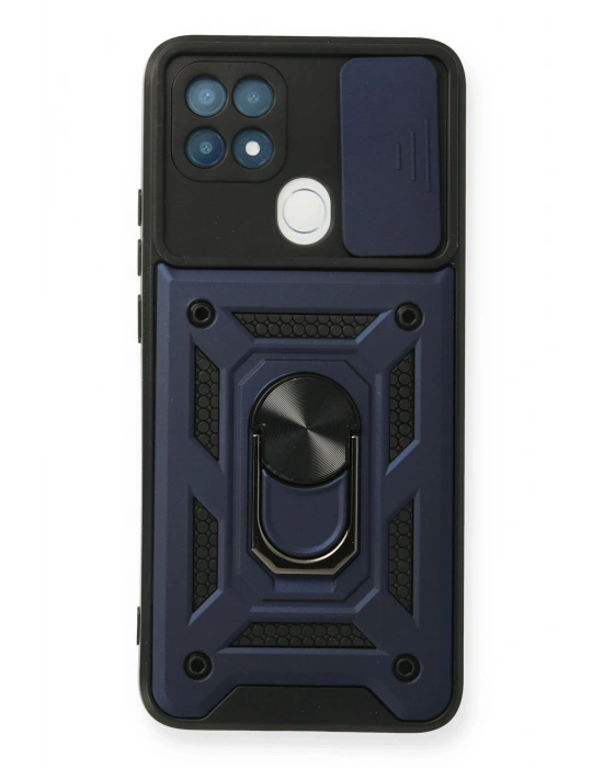 Newface Oppo A15 Kılıf Pars Lens Yüzüklü Silikon - Lacivert