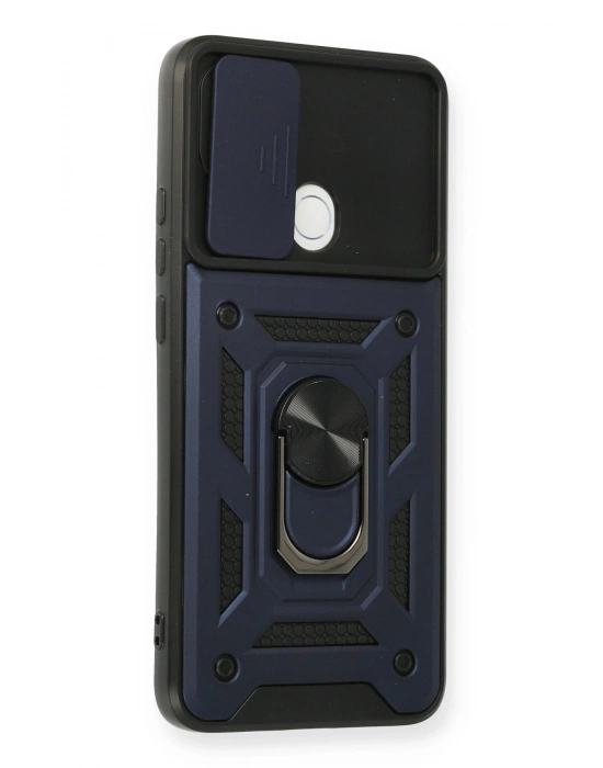 Newface Oppo A15 Kılıf Pars Lens Yüzüklü Silikon - Lacivert