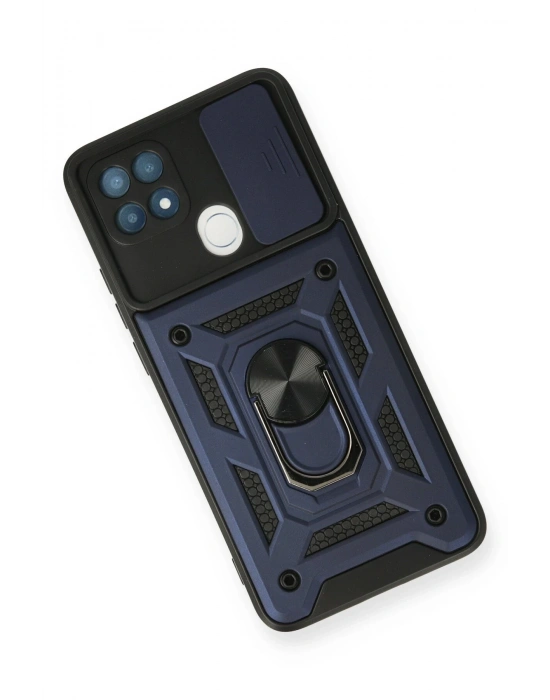 Newface Oppo A15 Kılıf Pars Lens Yüzüklü Silikon - Lacivert