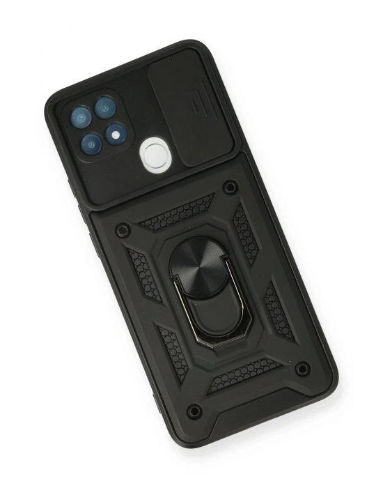 Newface Oppo A15 Kılıf Pars Lens Yüzüklü Silikon - Siyah