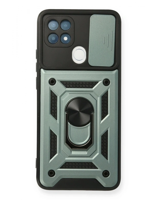 Newface Oppo A15 Kılıf Pars Lens Yüzüklü Silikon - Yeşil